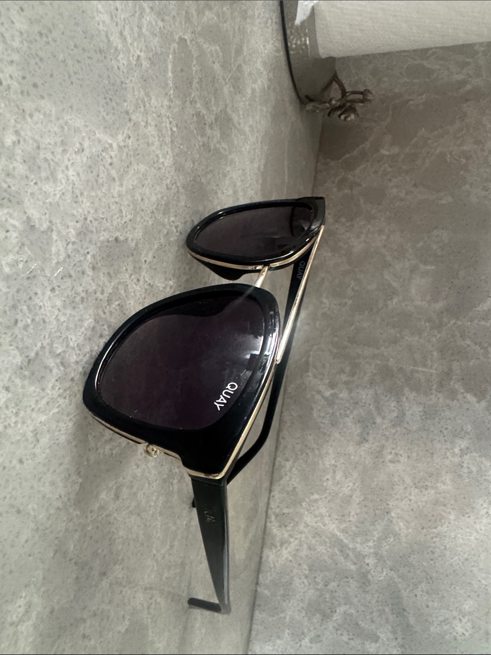 Quay Australia Black Frame Sunglasses with Gold Double Bridge